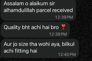 Customer message saying the quality is good and the size fits well